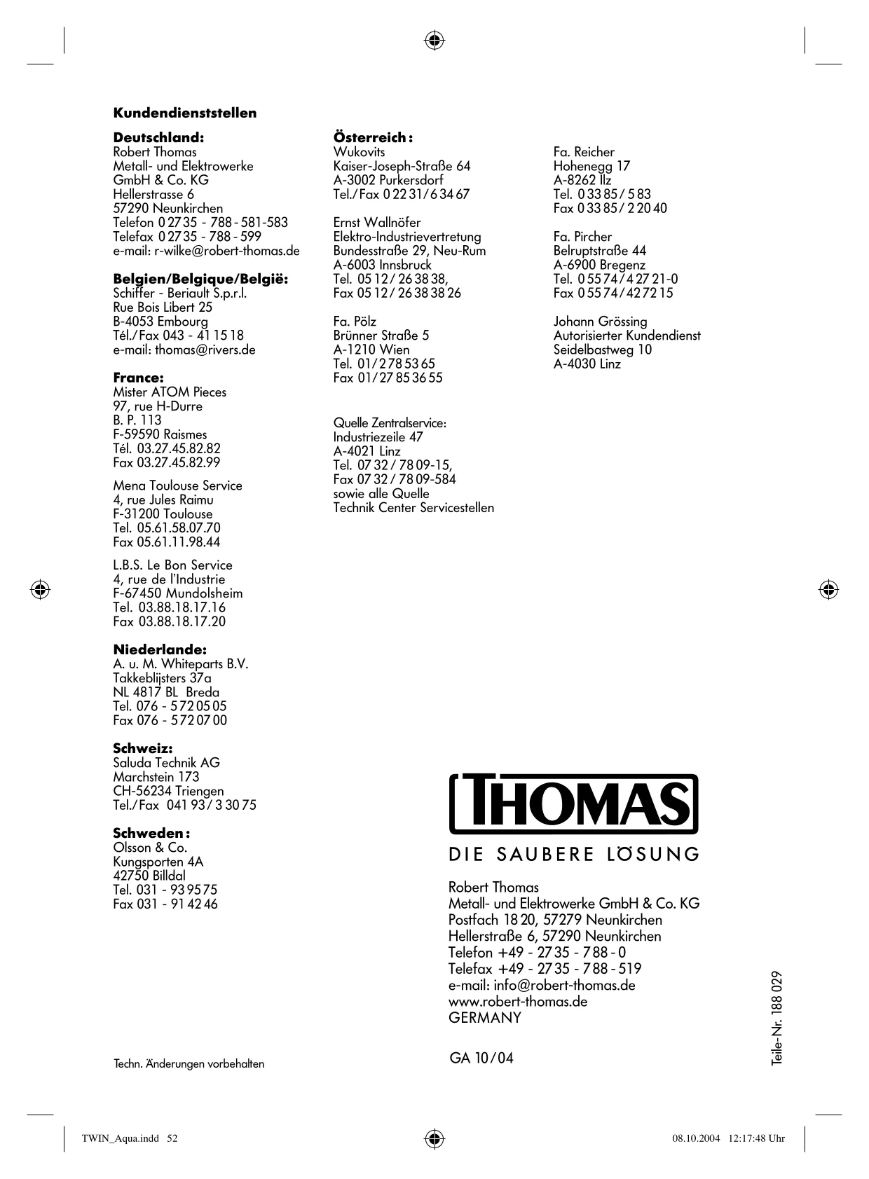 Первая страница инструкции Thomas TwinAquafilter