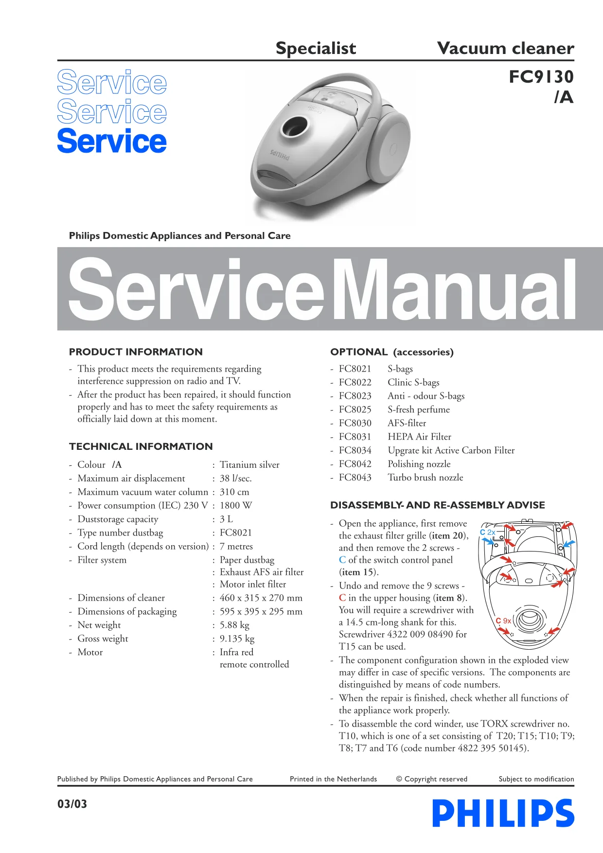 Первая страница инструкции Philips FC9130Specialist