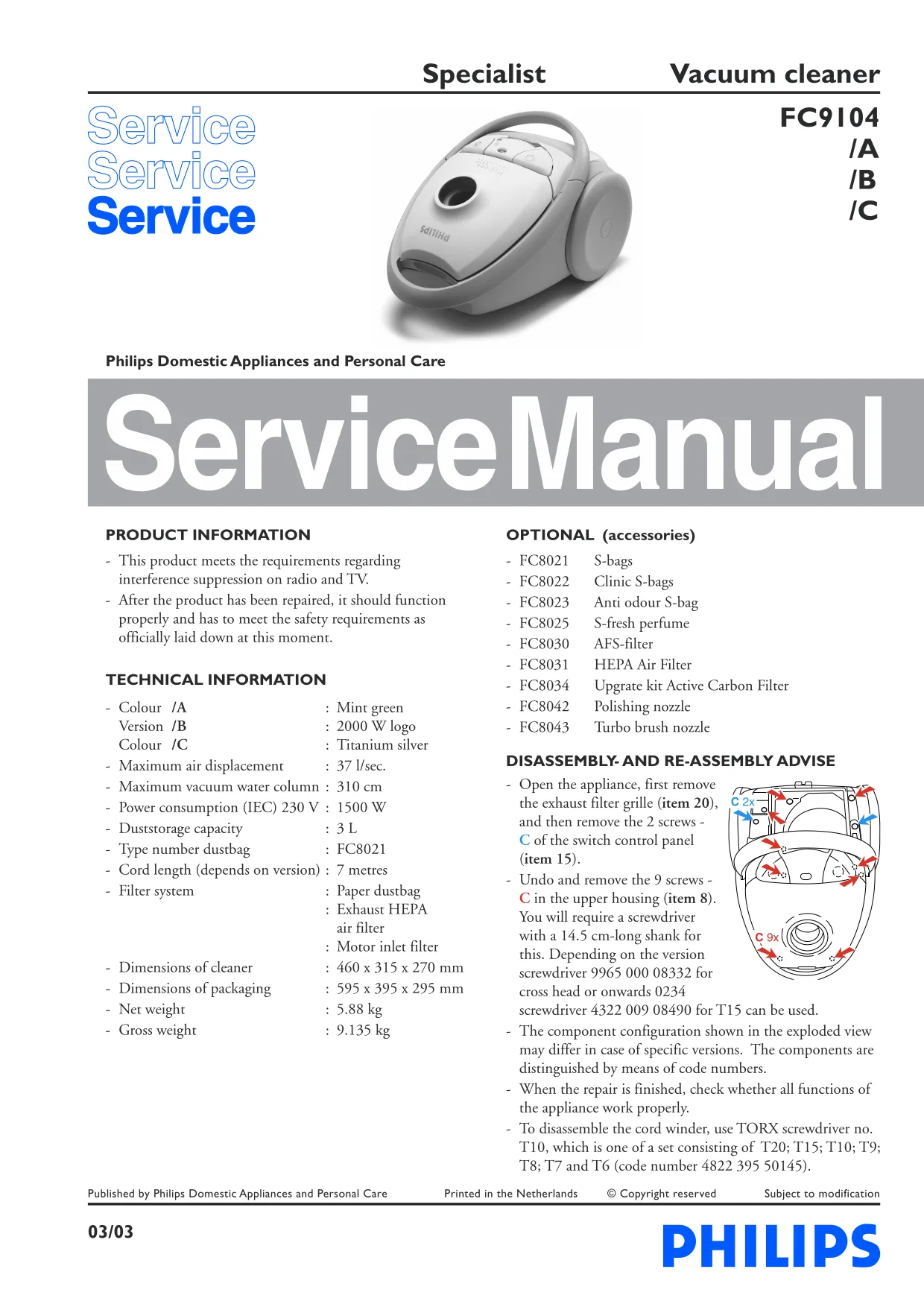 Первая страница инструкции Philips FC9104Specialist