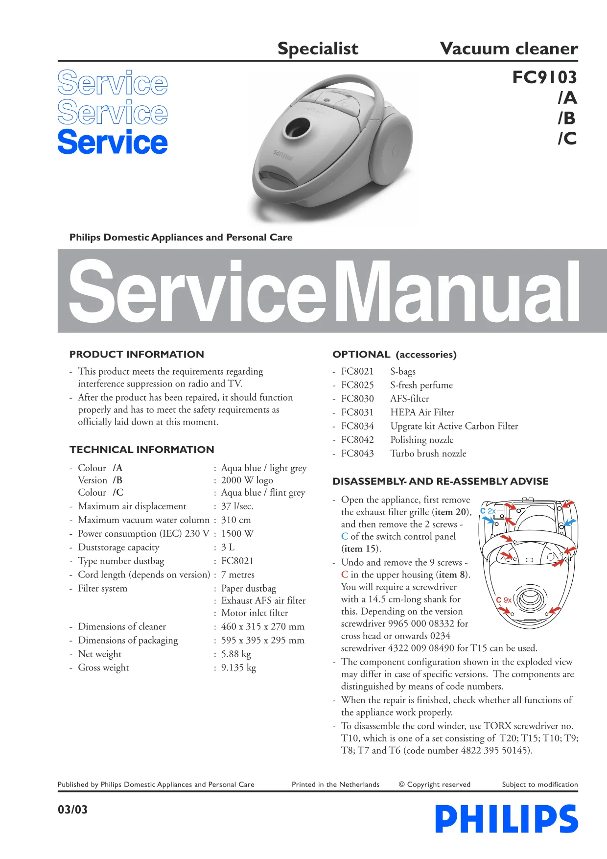 Первая страница инструкции Philips FC9103Specialist