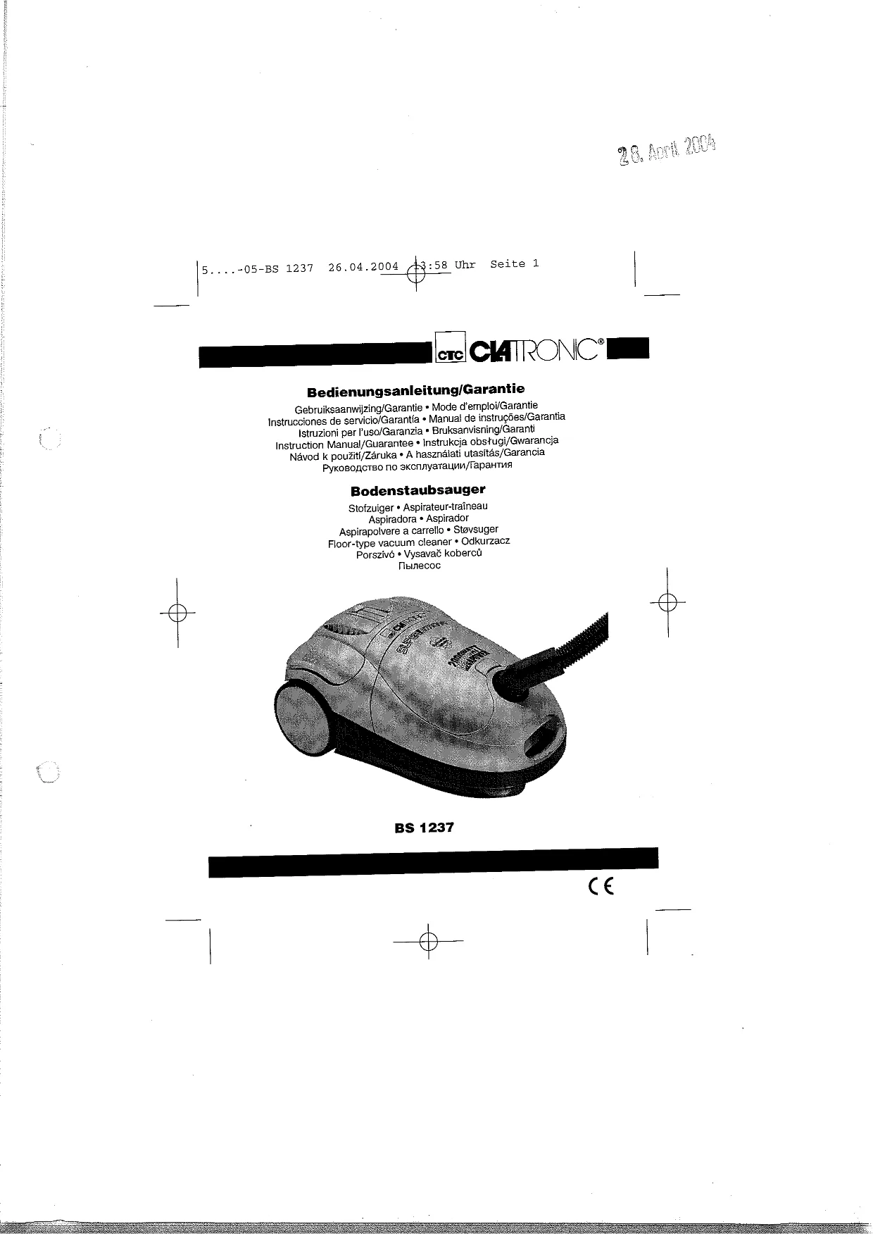 Первая страница инструкции Clatronic BS1237