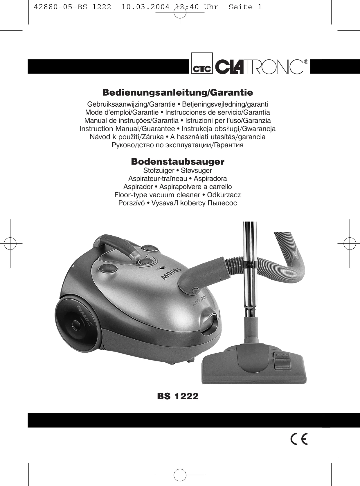 Первая страница инструкции Clatronic BS1222