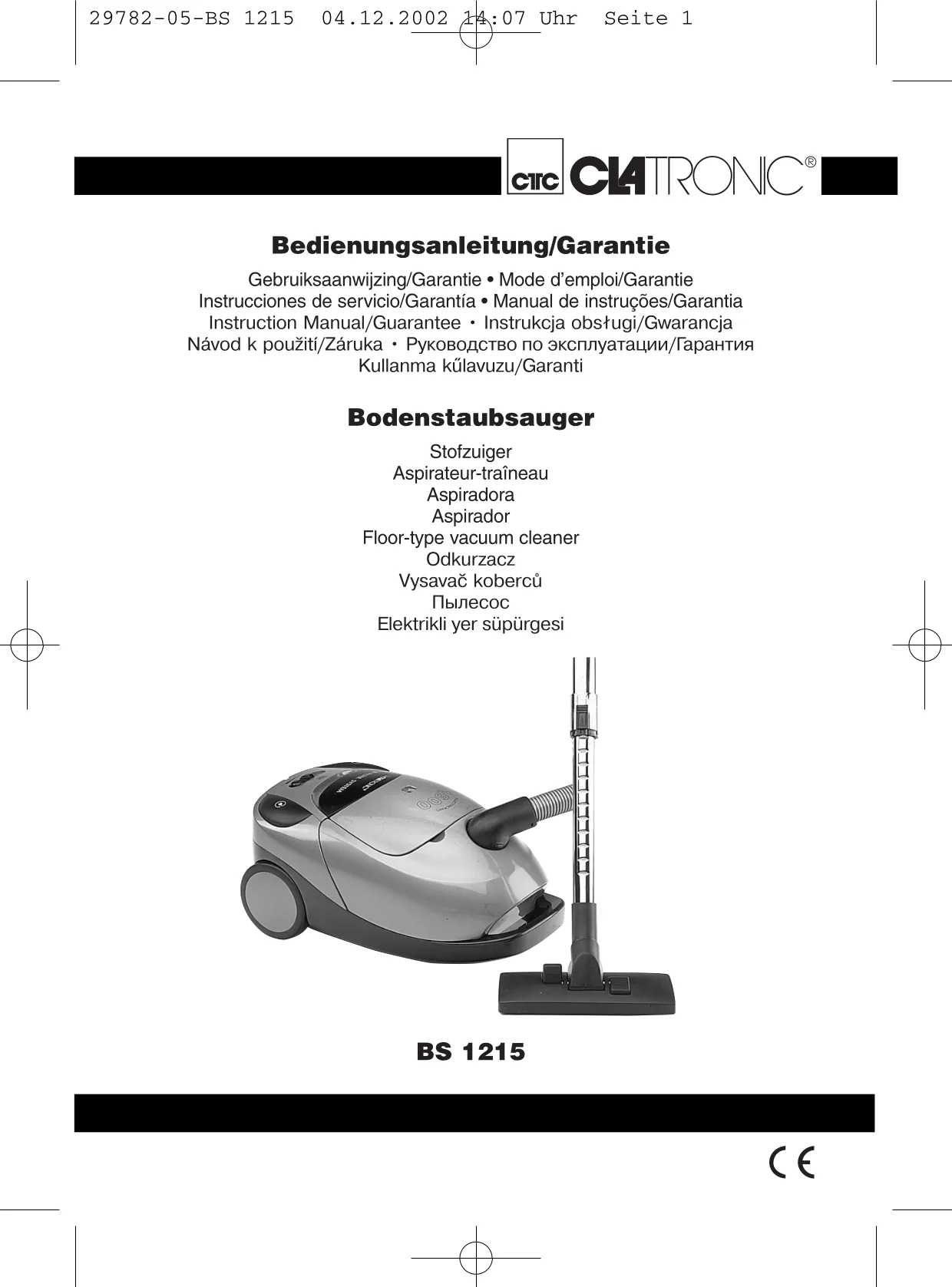 Первая страница инструкции Clatronic BS1215