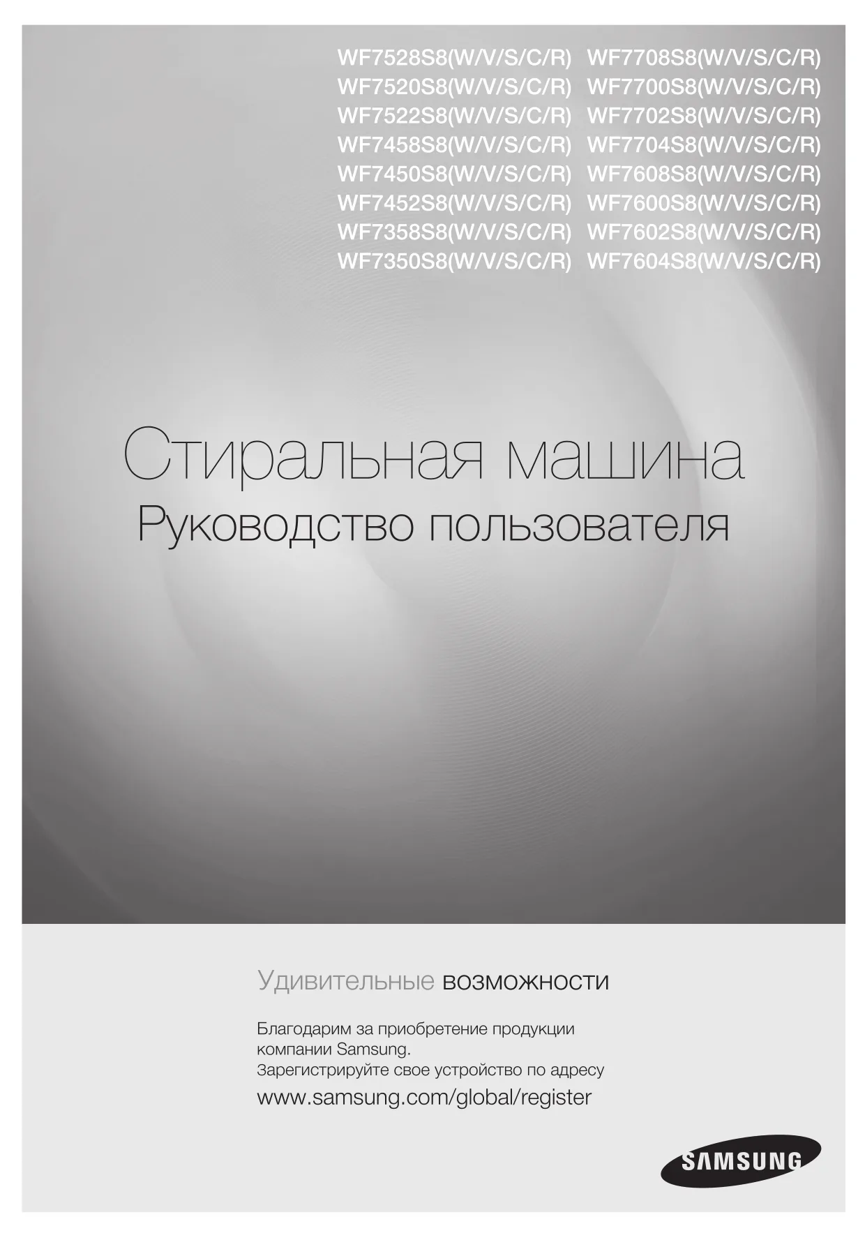 Первая страница инструкции Samsung WF7602S8C/YLP