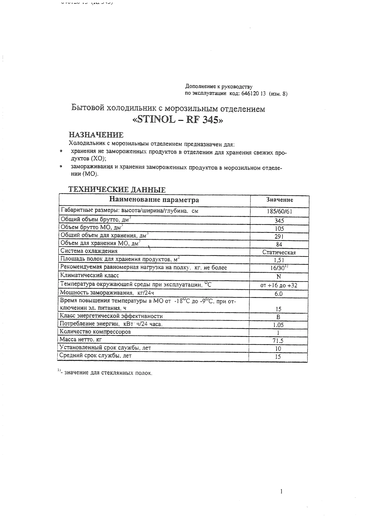 Первая страница инструкции Stinol RF345A