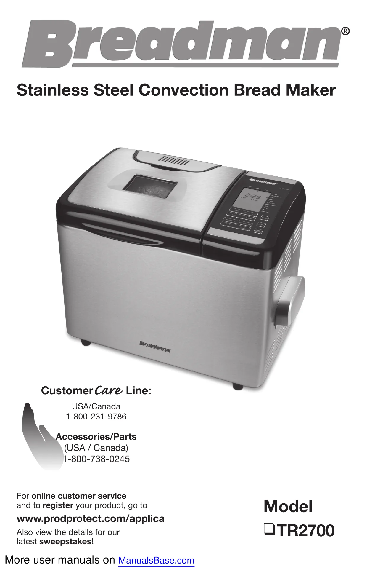 Первая страница инструкции Breadman TR2700