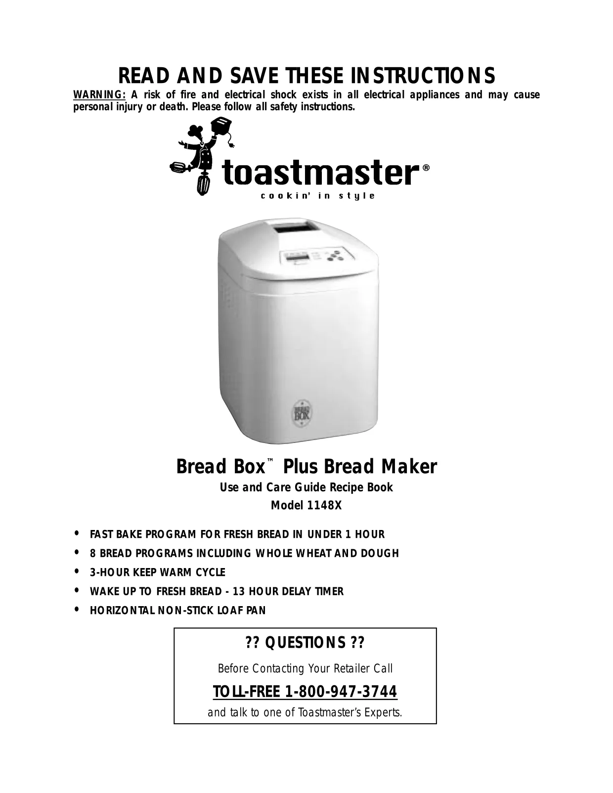 Первая страница инструкции Toastmaster 1148X