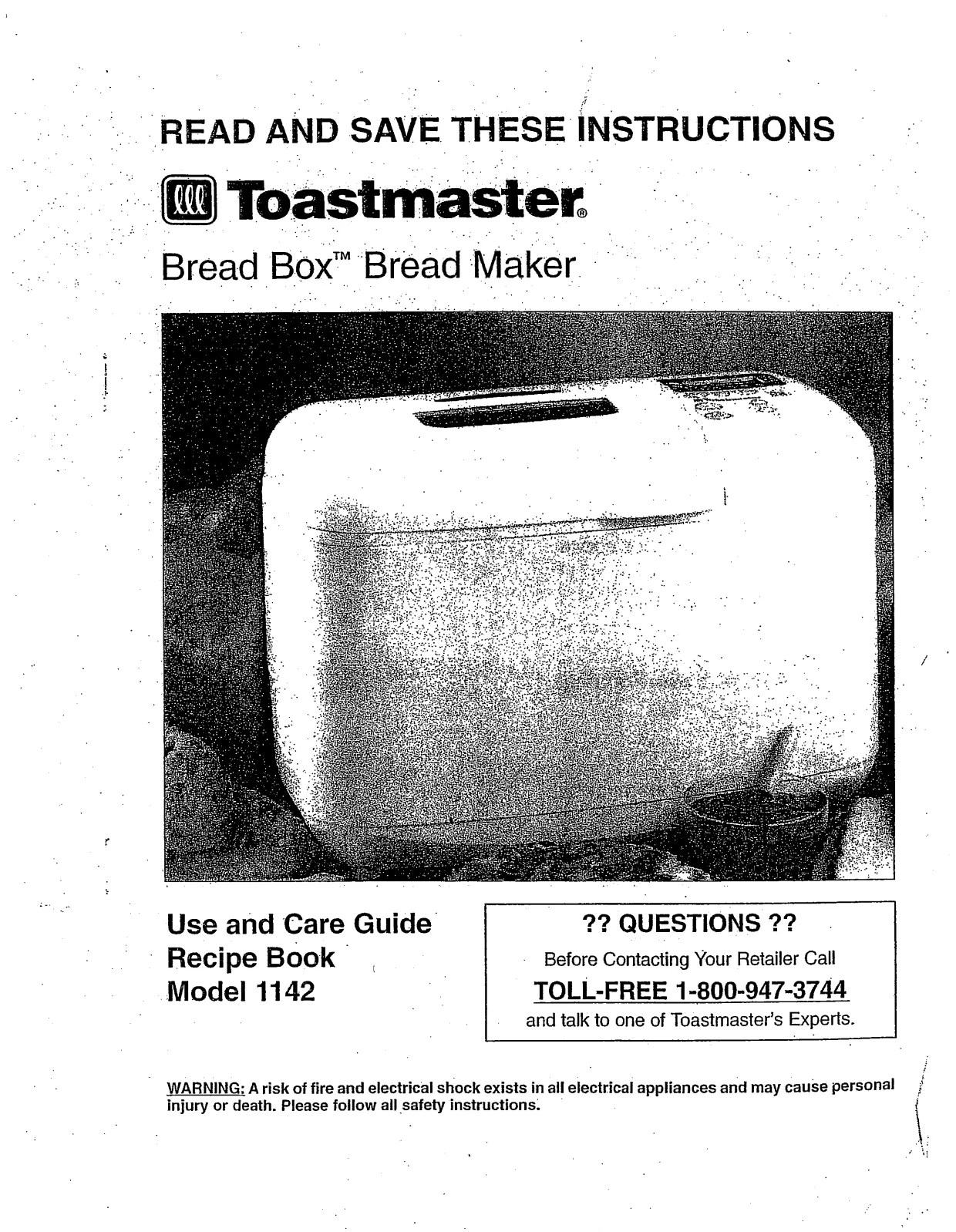 Первая страница инструкции Toastmaster 1142
