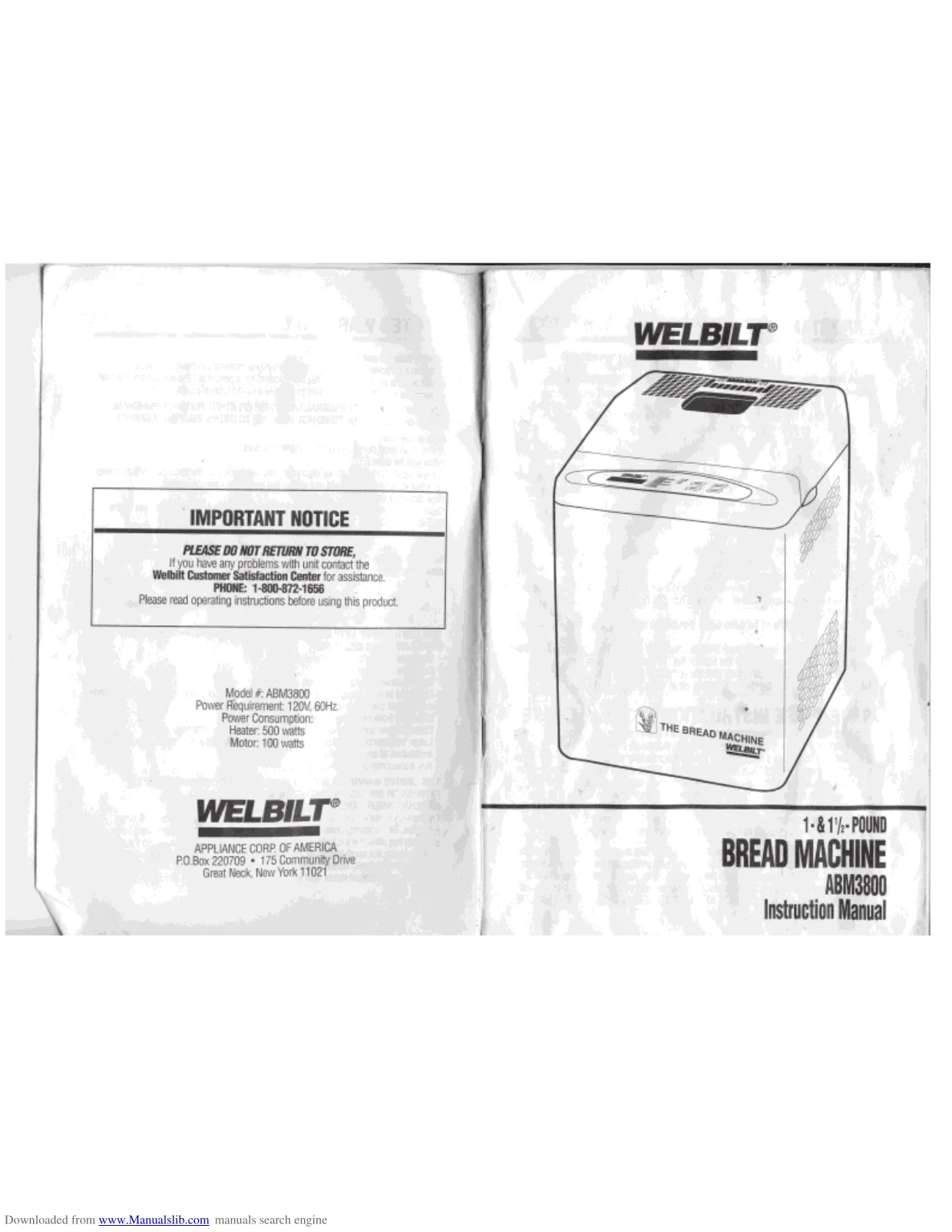 Первая страница инструкции Welbilt ABM3800