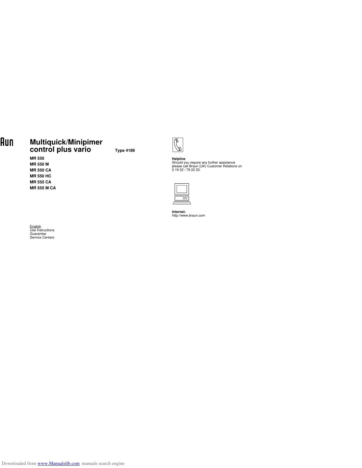 Первая страница инструкции Braun MR555