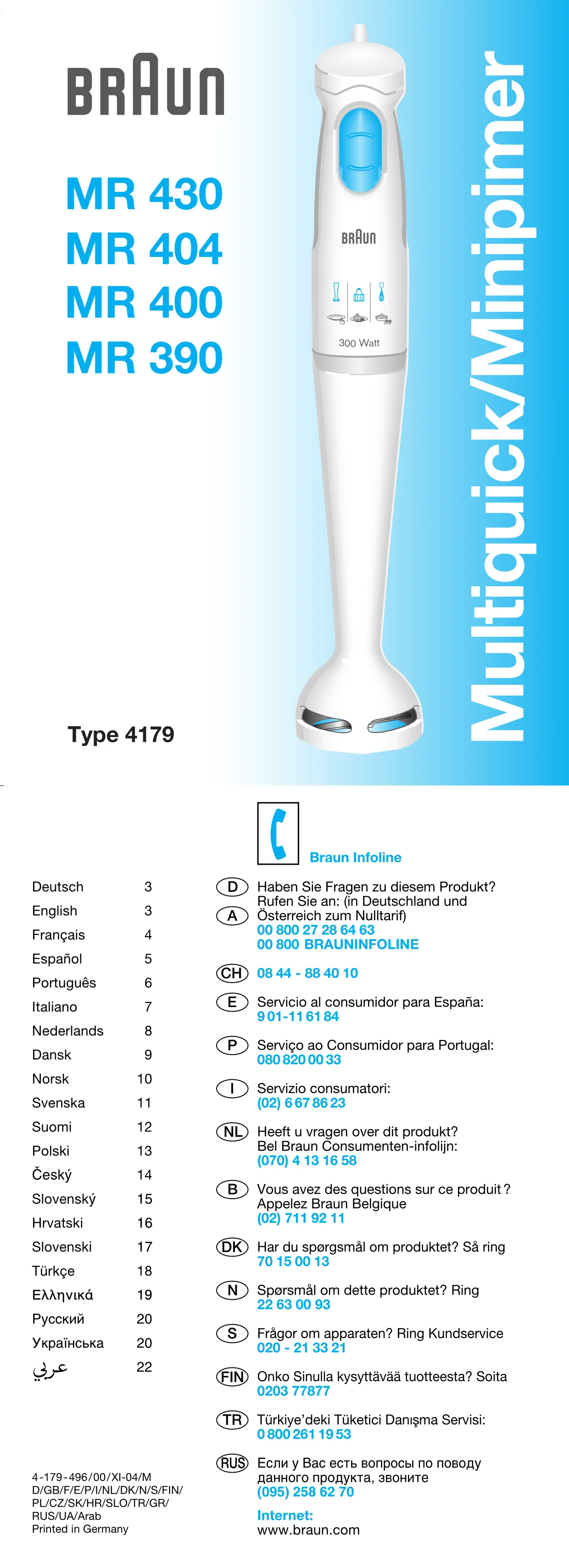 Первая страница инструкции Braun MR400