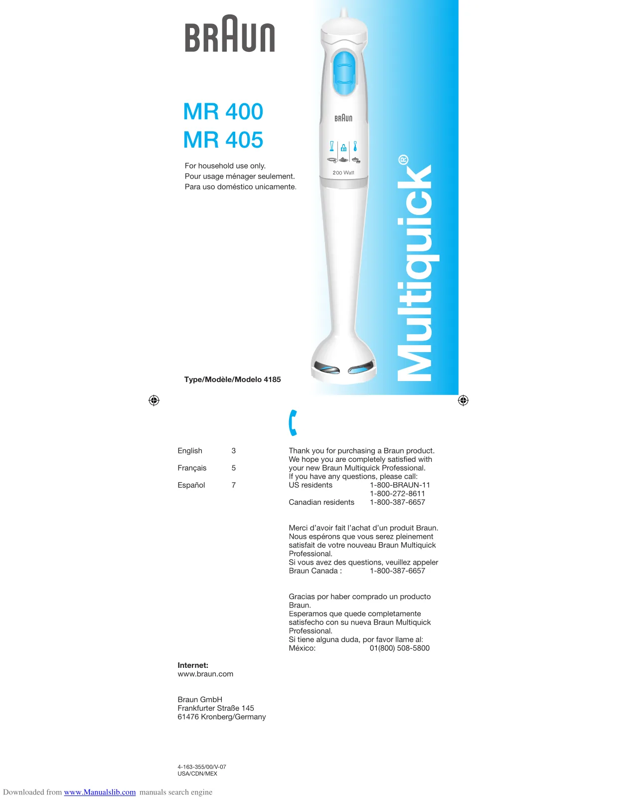 Первая страница инструкции Braun MR405