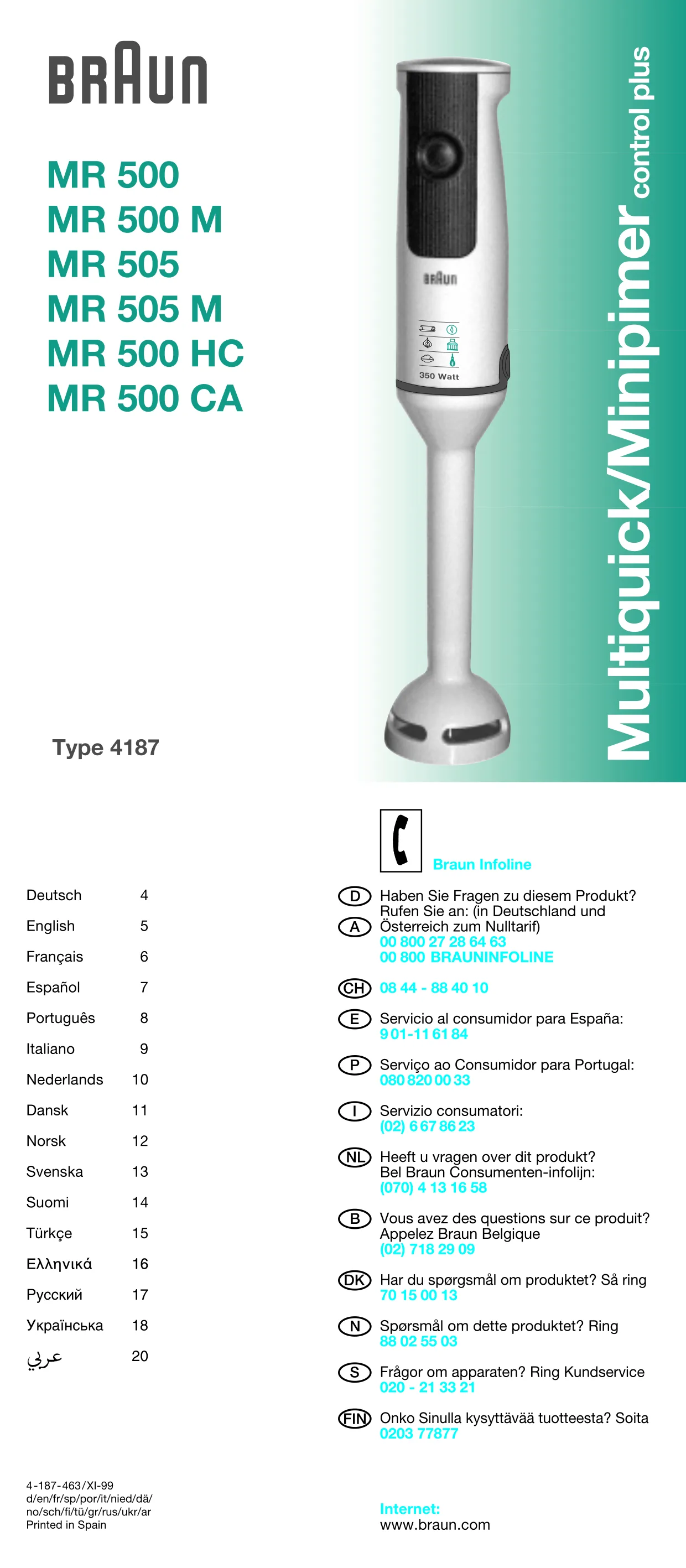 Первая страница инструкции Braun MR500