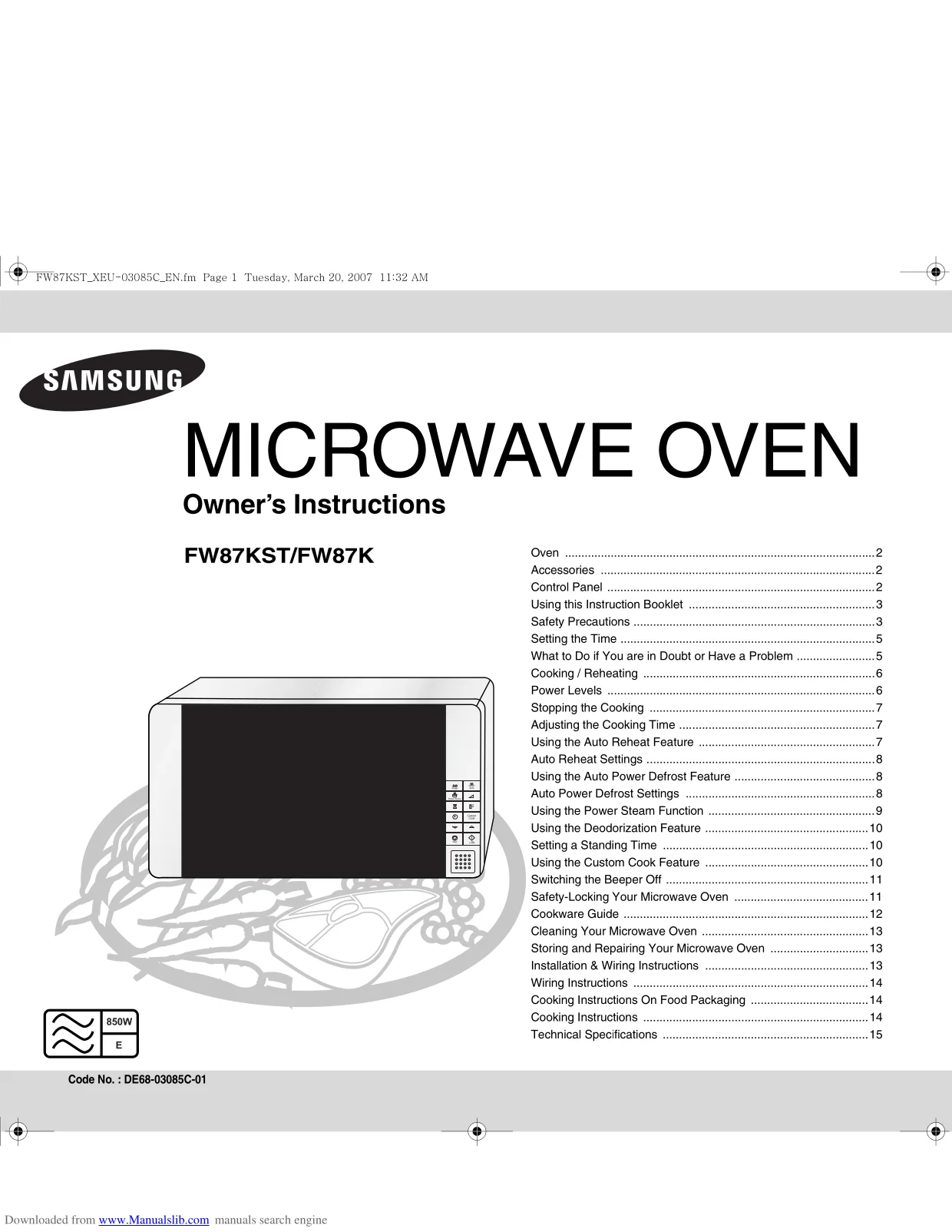 Первая страница инструкции Samsung FW87KST