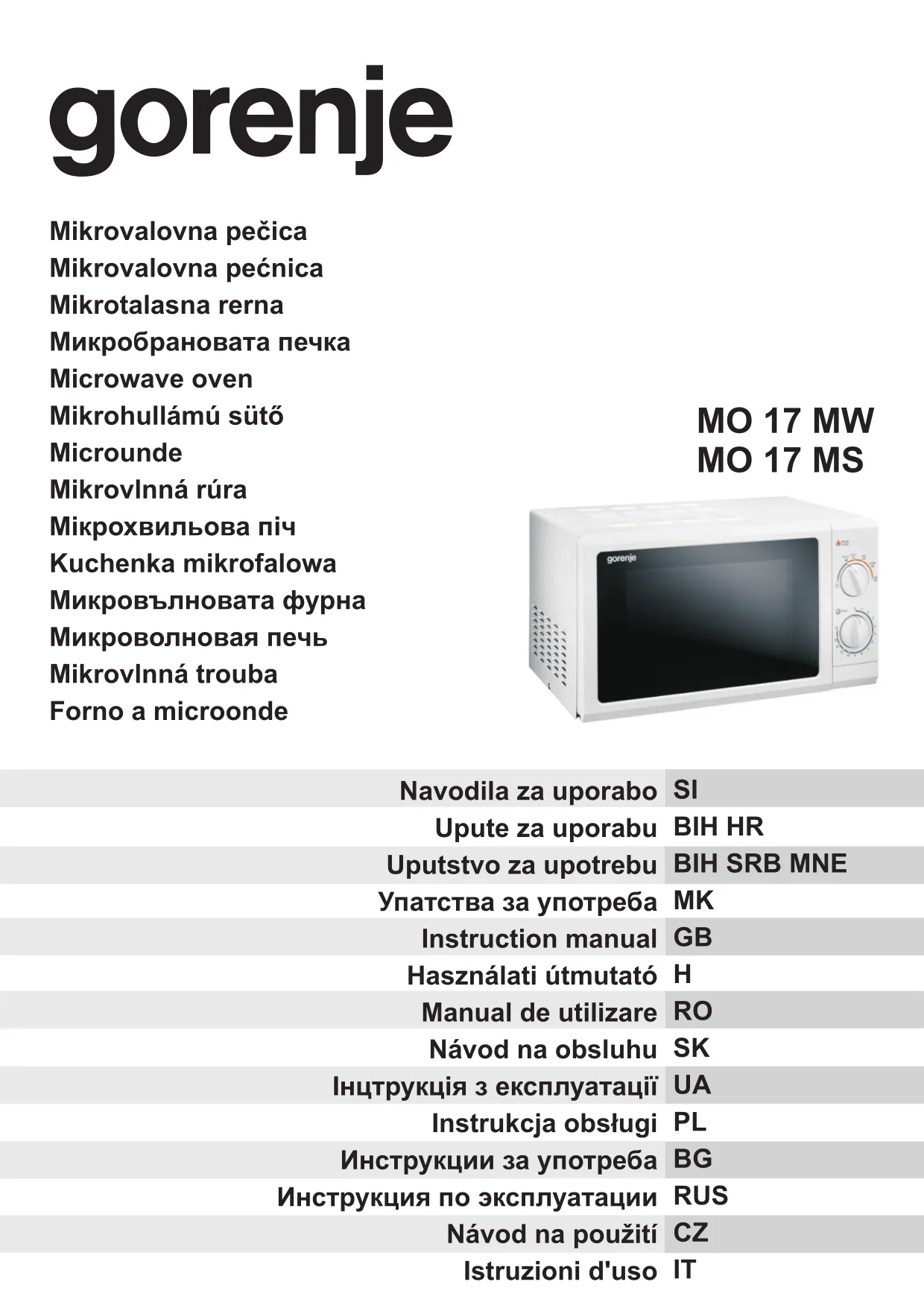 Первая страница инструкции Gorenje MO17MW