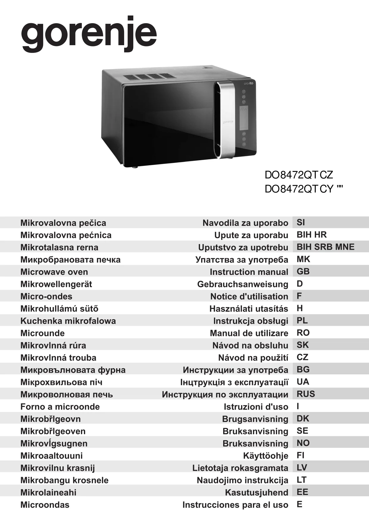 Первая страница инструкции Gorenje BM6250ORA