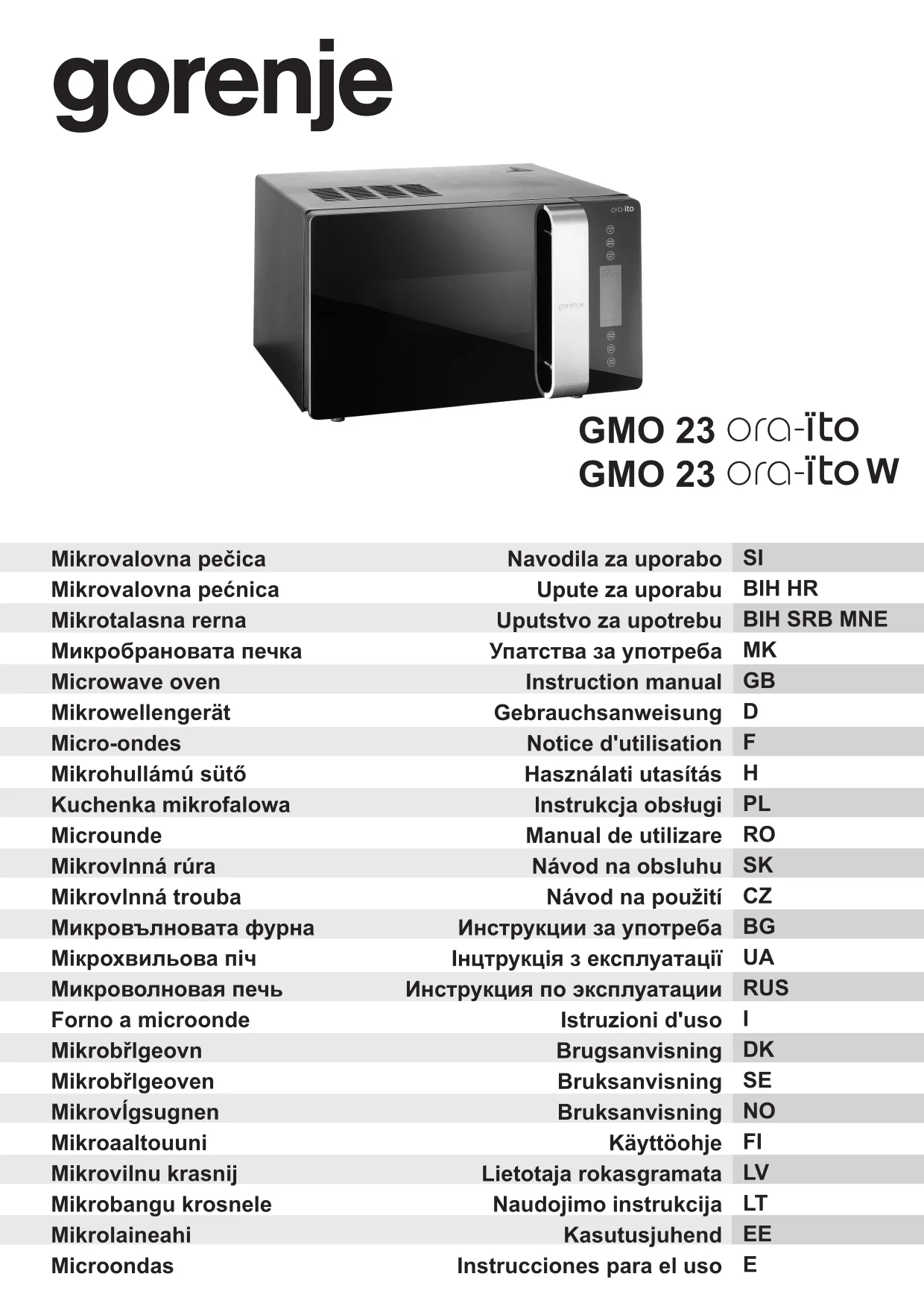 Первая страница инструкции Gorenje GMO23ORA-ITO