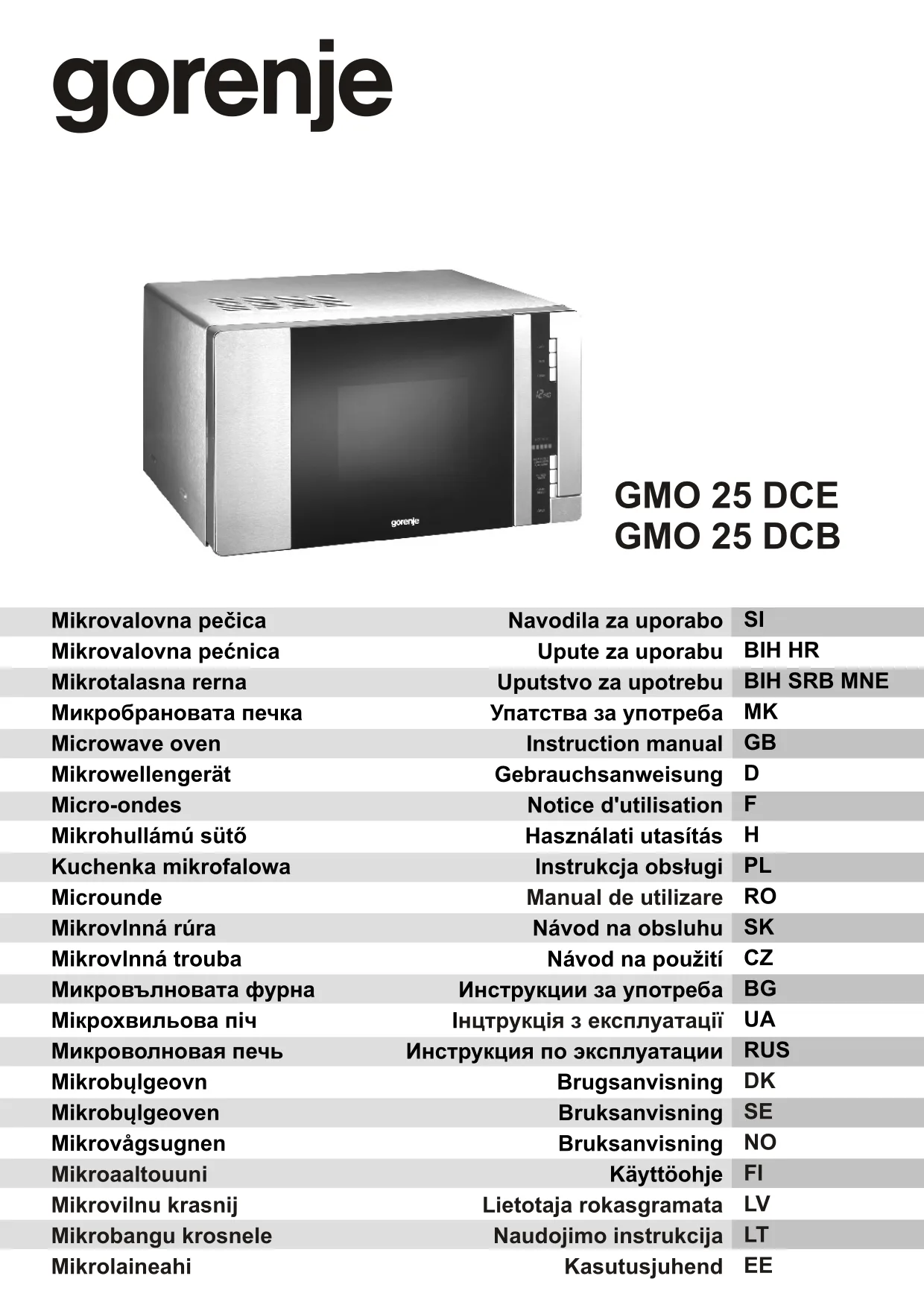 Первая страница инструкции Gorenje GMO25DC