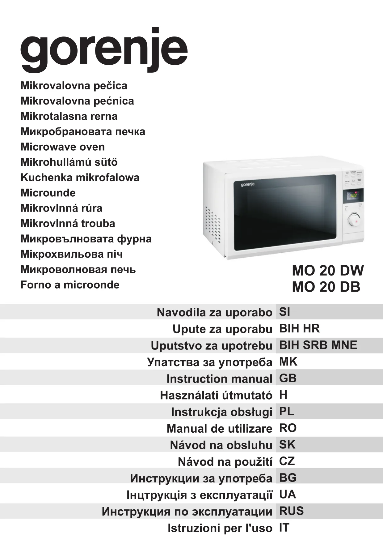 Первая страница инструкции Gorenje MO20DW