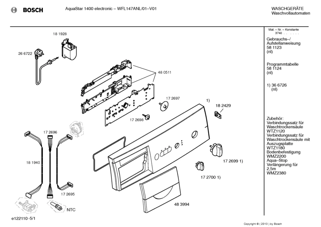 Первая страница инструкции Bosch WFL147ANL/01