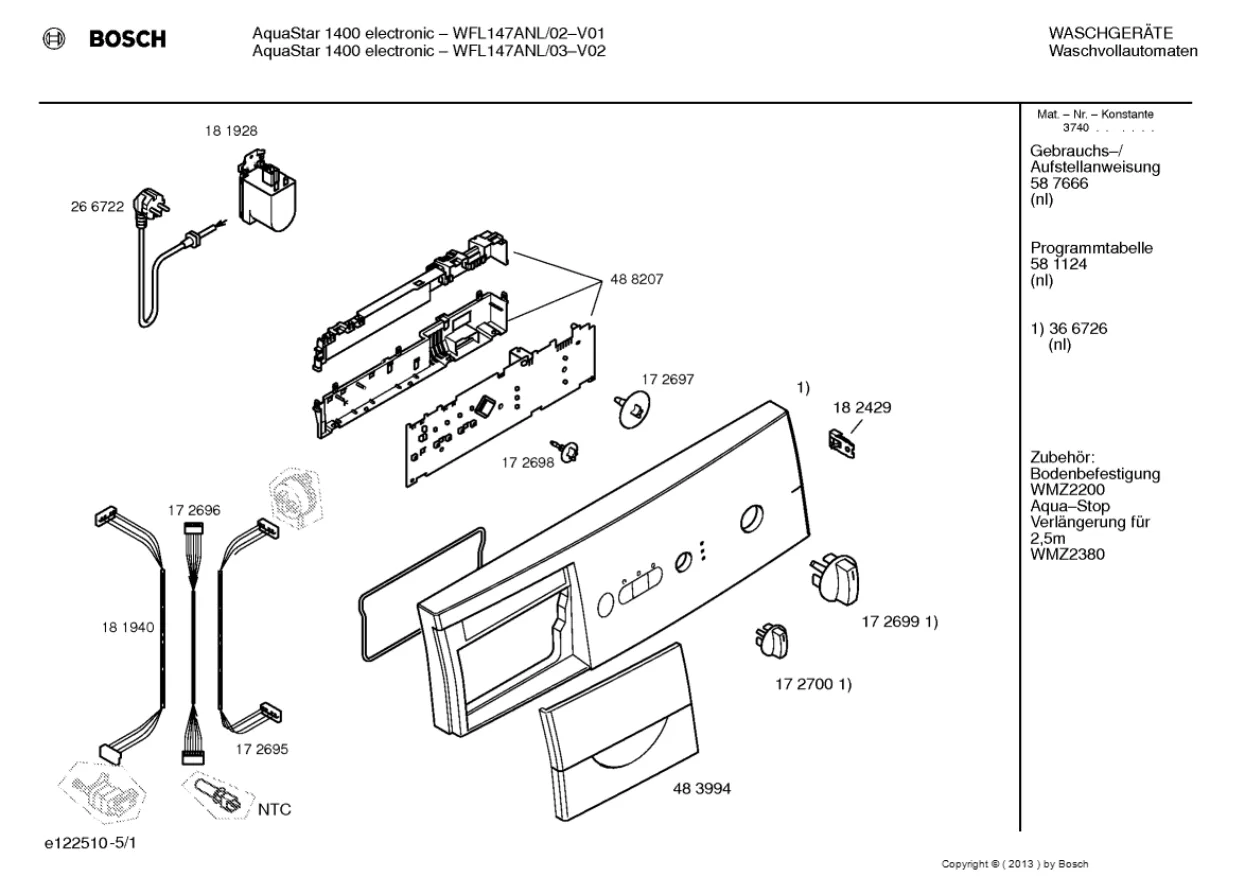 Первая страница инструкции Bosch WFL147ANL/02