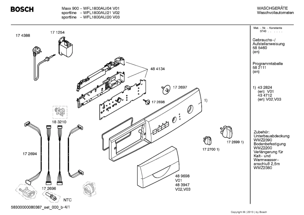 Первая страница инструкции Bosch WFL1800AU/27
