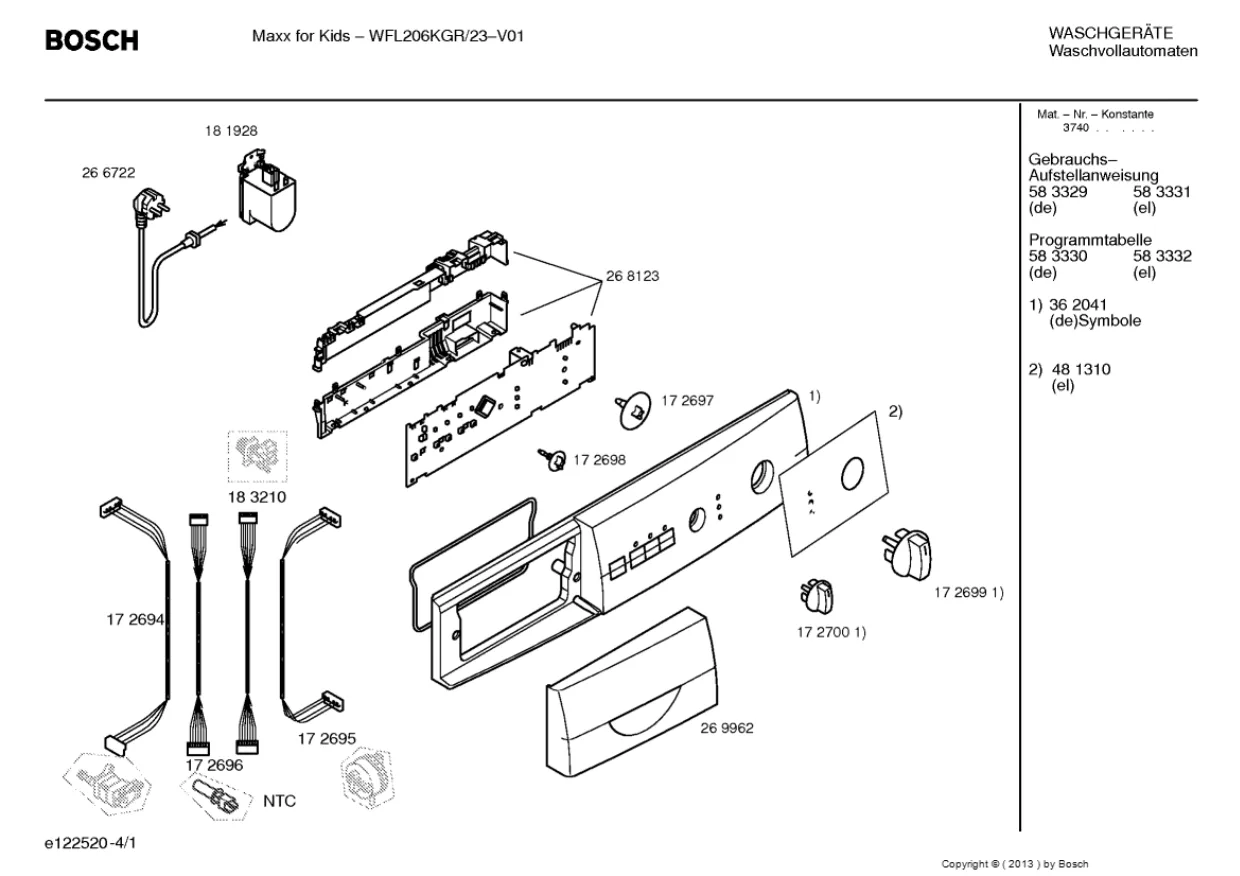 Первая страница инструкции Bosch WFL206KGR/23