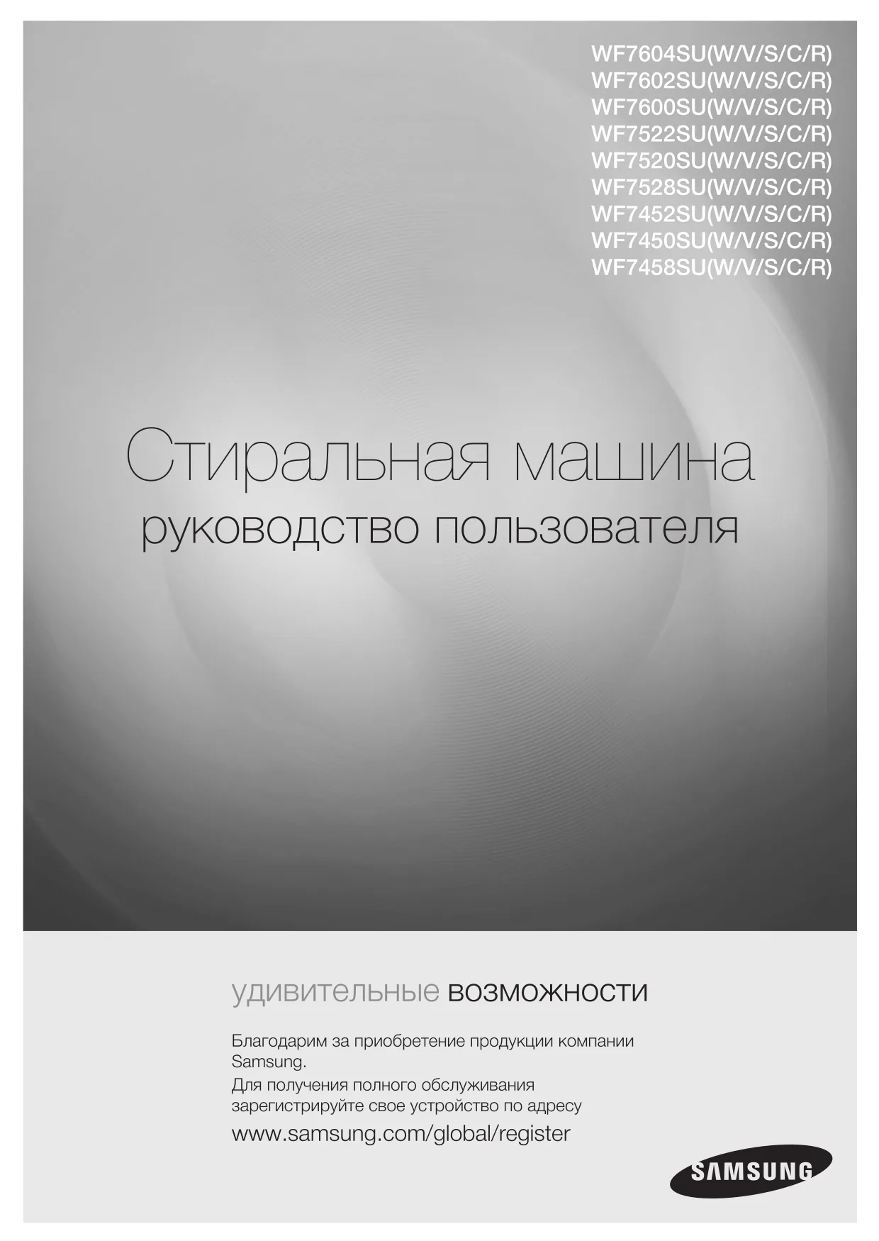 Первая страница инструкции Samsung WF7458SUV/YLP