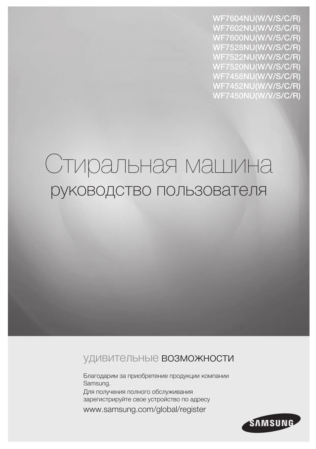 Первая страница инструкции Samsung WF7450NUW/YLP