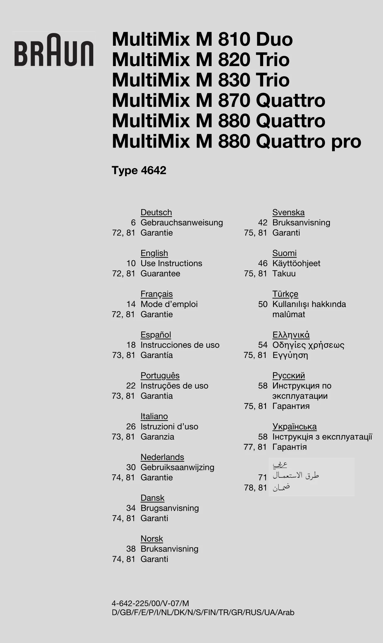 Первая страница инструкции Braun M 810